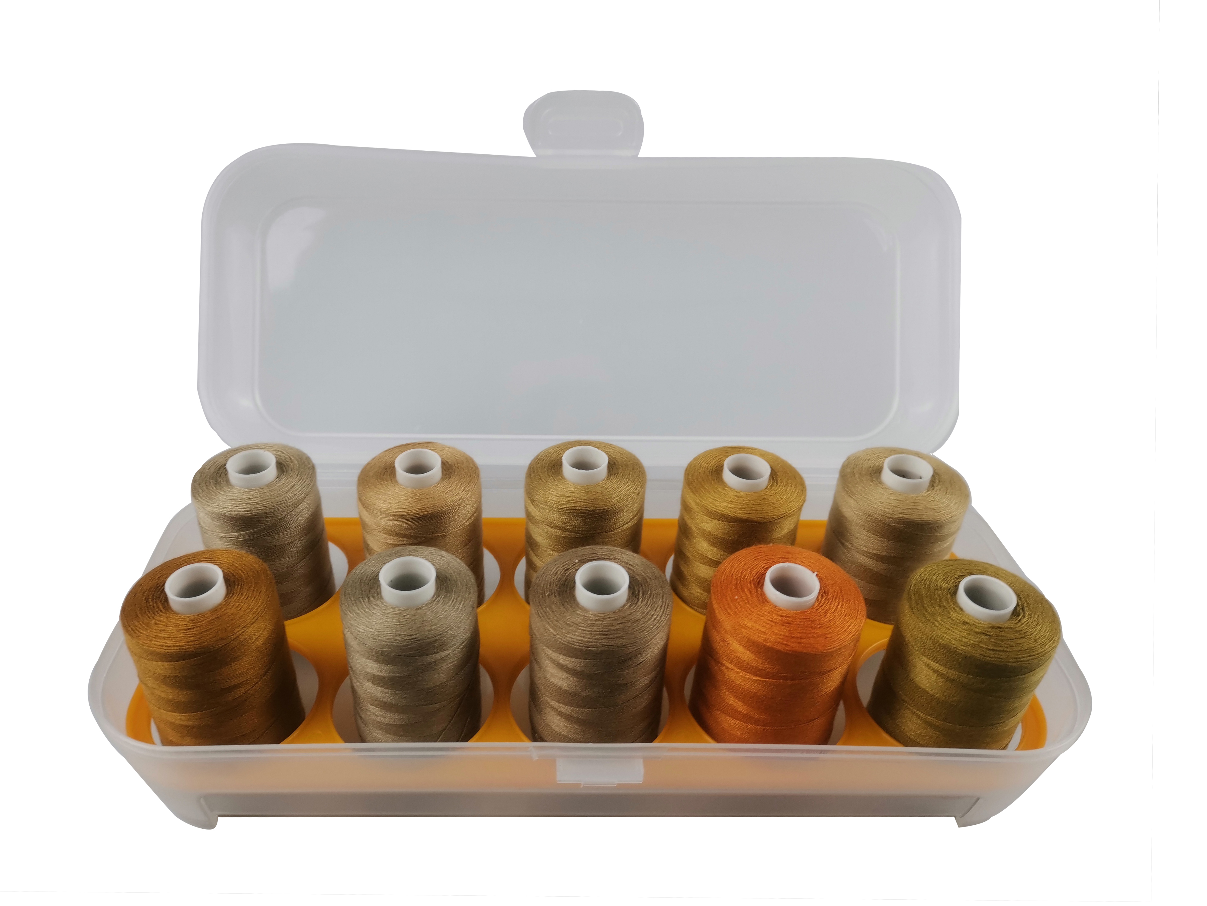 Sewing Machine Thread Polyester 1000 Yards 10 Colors Super Strong Kevler With Clear Plastic Storage Case: Gold