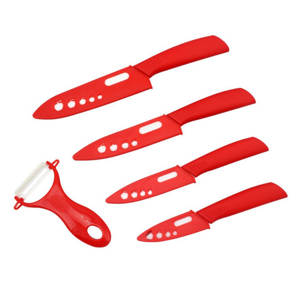 Ceramic Knife Set 3 4 5 6 inch Kitchen Knife Set Fruit Vegetable Utility Slicing Zirconium White Blade Chef Knives: Red
