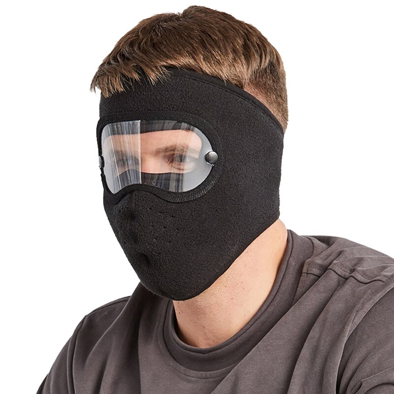 Newest Facial Protection Anti-Fog Dust-Proof Full Face Protection Headgear with Removable Goggles: Black