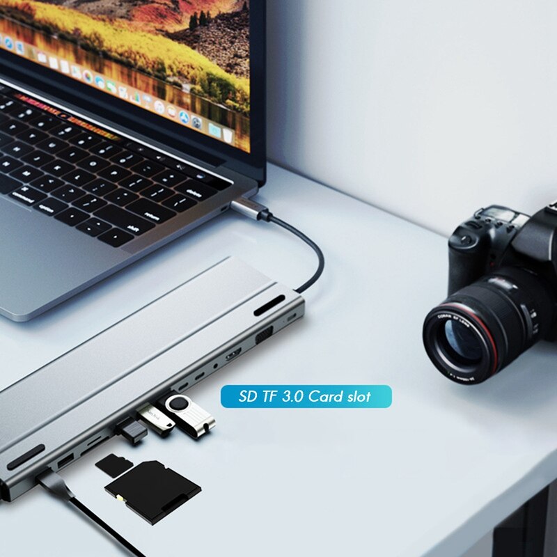14-In-1 Usb C Hub USB3.0 Docking Station RJ45 + Hdmi-Compatibel + Vga + Aduio + Pd Usb Splitter Voor Matebook
