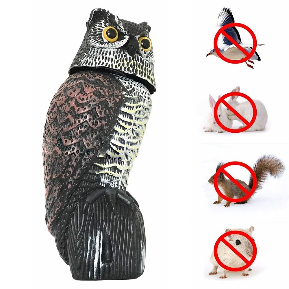 Realista espantapájaros sonido cabeza giratoria búho merodeador señuelo protección plaga repelente Control espantapájaros jardín se Decoración