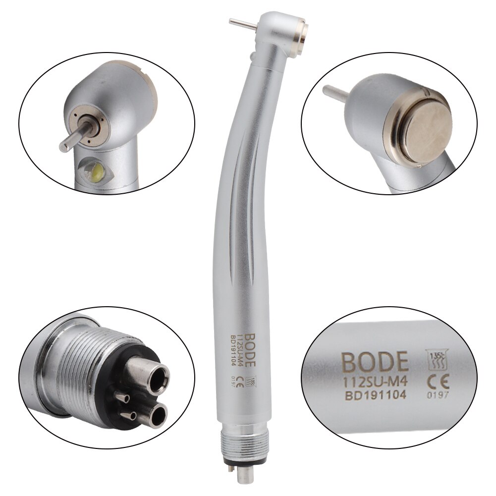 BODE Dental LED High Speed Handpiece Self-powered Air Turbine Standard Push Borden/Midwest 2/4Holes B2/M4 Cartridge/Rotor: Midwest 4Holes