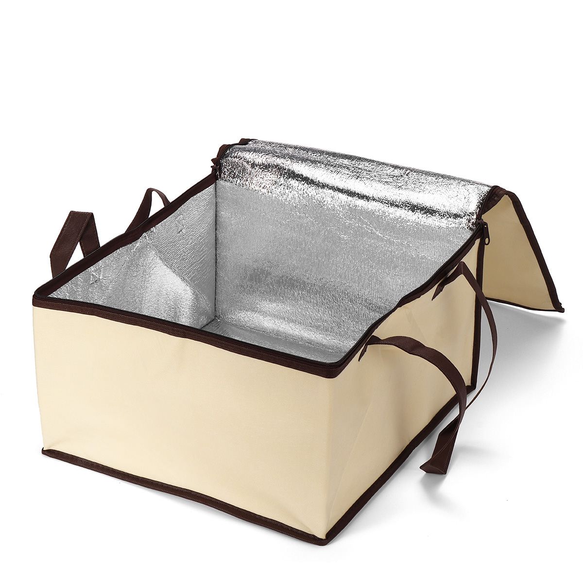 10/12 tommer frokost køletaske isolering folde picnic bærbar ispose mad termisk taske madpose drikkebærer pizza: Beige / 10 tommer