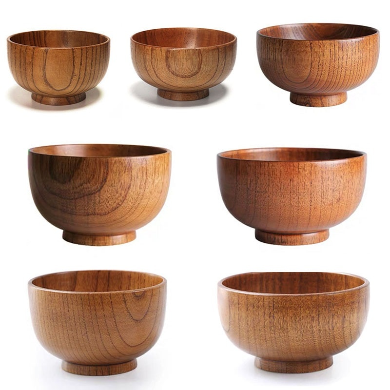 Bol en bois naturel de Style japonais, ustensile de table pour salade de fruits, nouilles, riz, soupe, ustensiles de cuisine, 7 tailles