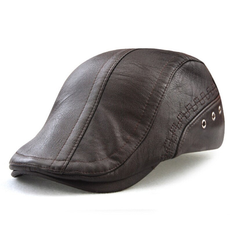 Xthree spring herre hat imiteret læder baret hat casquette cap hatte til mænd visir solhat gorras planas flade kasketter pu: Brun