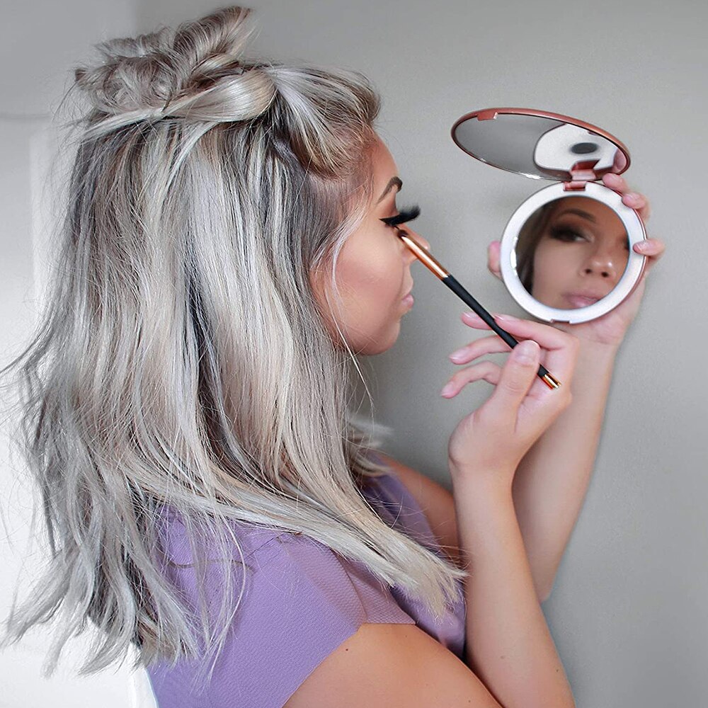 Mini Draagbare Led Make-Up Spiegel 1Pcs 3X Vergroten Hand Hold Opvouwbare Pocket Make-Up Spiegel Licht 1X Schoonheid Cosmetische gereedschap