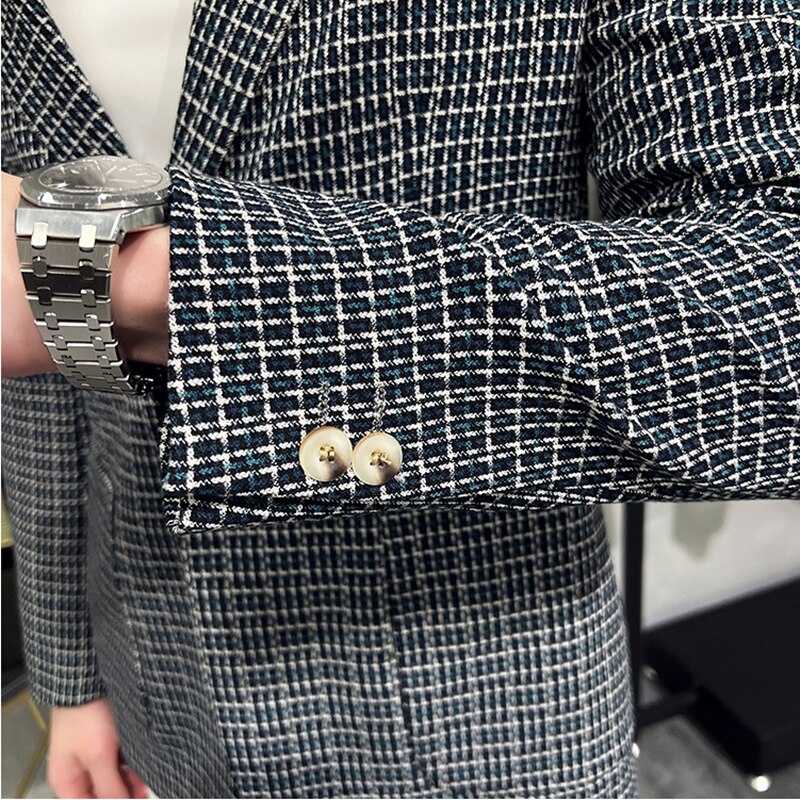 Blazer a cuadros de estilo británico para hombre, traje informal de negocios, chaqueta Formal para de boda, 2022