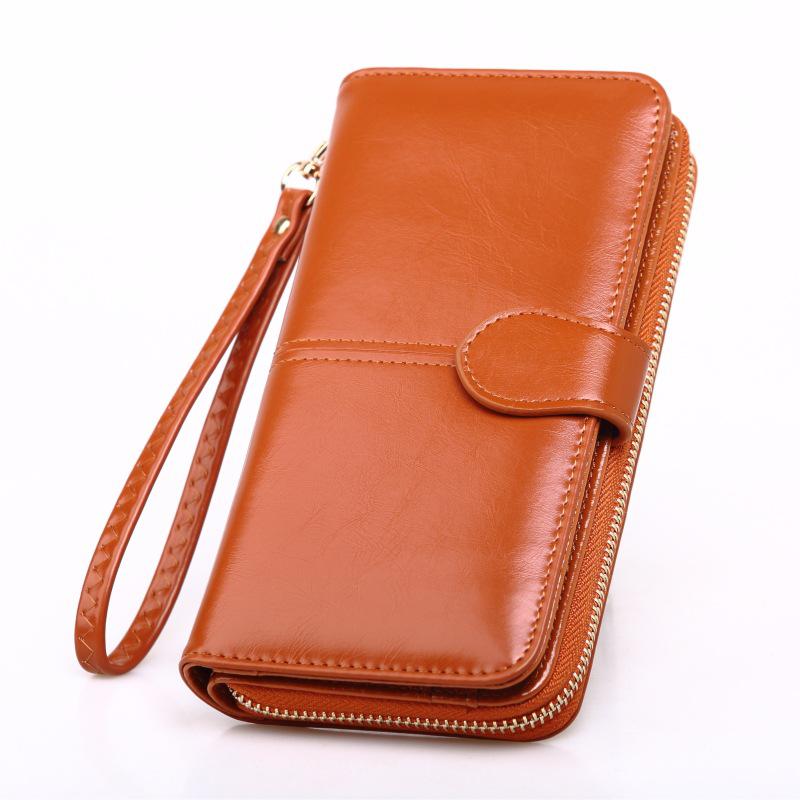 Frauen brieftasche Top Wachs öl haut material lange geldbörse zipper clutch bag armband haspe telefon brieftasche frauen brieftaschen und geldbörsen: Brown