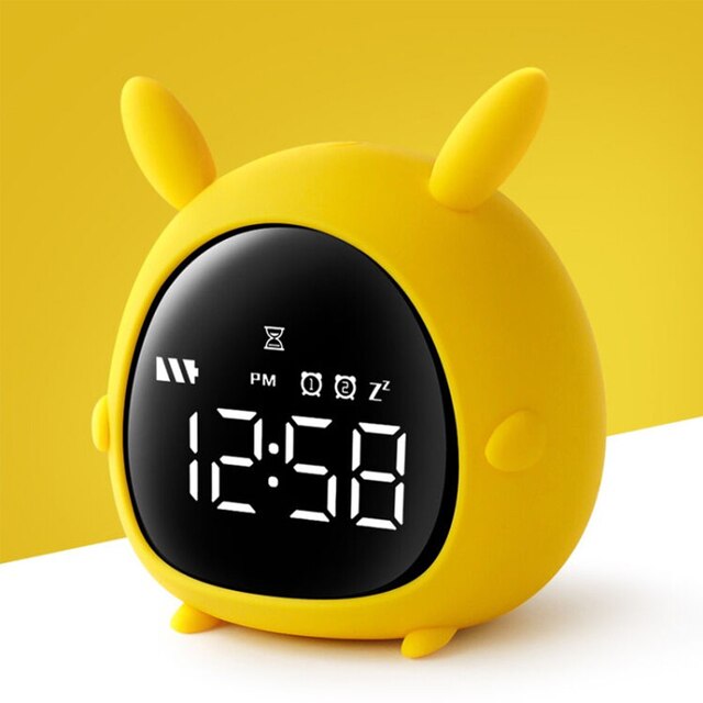 Night Light 3 In 1 Alarm Clock Kids Children Sleep Bedside Alarm Clock Wake Up Temperature Snooze Timer Clock Christmas: Yellow alarm clock