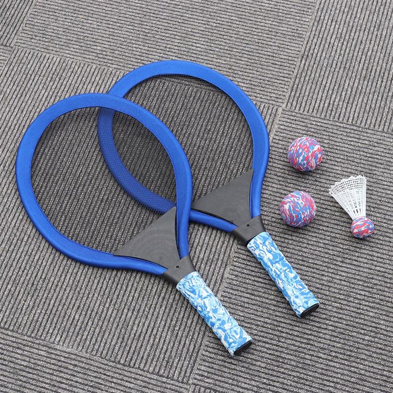 2 sett barn sports tennisracket utendørs racket sports strand tennis racket sett (blå rund racket, blå oval racket)