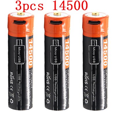 ICR14500-pilas de iones de litio recargables, linterna led, batería superior plana, 14500, 750mAh, 3,7 v: 3 PCS