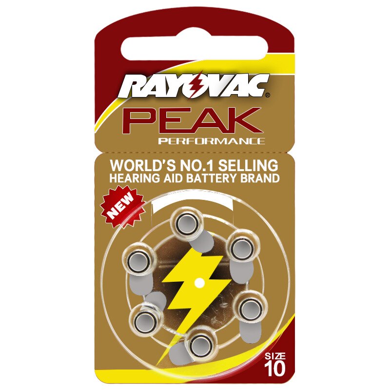 Pilas para audífono RAYOVAC PEAK-A10/PR70/10, batería de aire de Zinc de 1,45 V, diámetro de 5,8mm, espesor de 3,6mm, 6 uds./1 tarjeta: Default Title