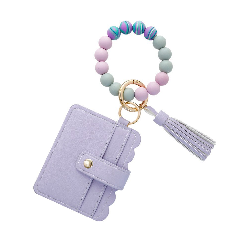 Purdored 1 Pc 13 Kleuren Mode Vrouwen Armbanden Kaarthouder Luipaard Vrouwelijke Visitekaartje Case Polsband Sleutelhanger Voor Mannen: purple