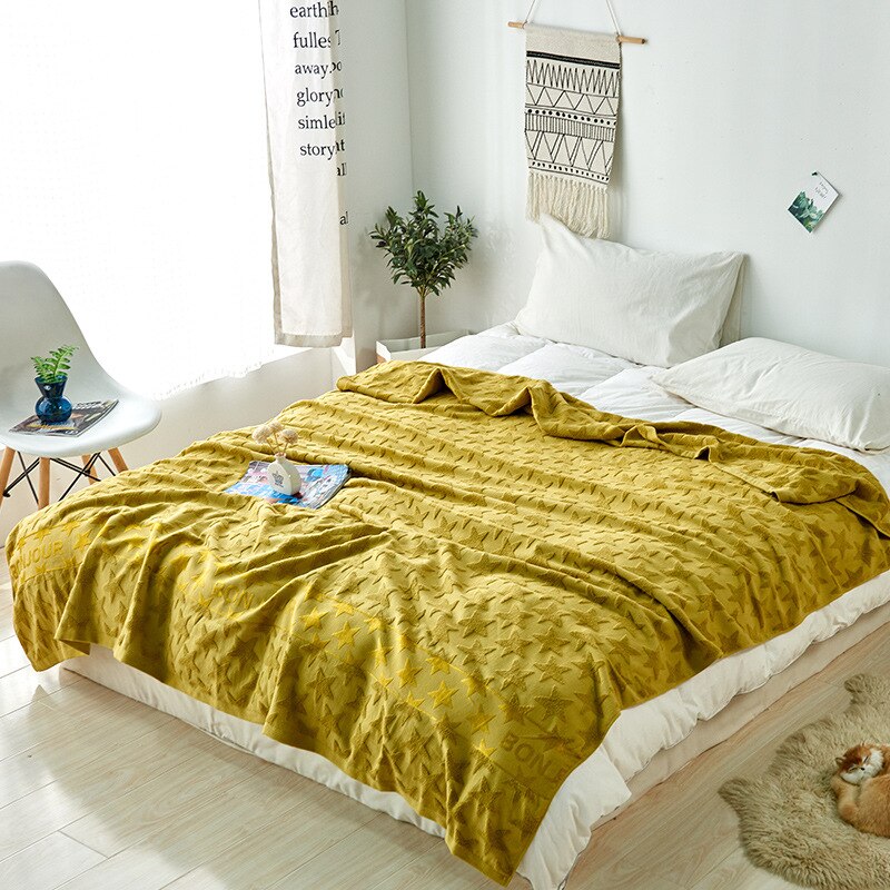 Baumwolle Blick Musselin Decke für Sofa Bett Sommer Bettdecke für freundlicher Erwachsene Atmungsaktive Gewinde Decken für Schlafsaal: Gelb / 200x230 cm