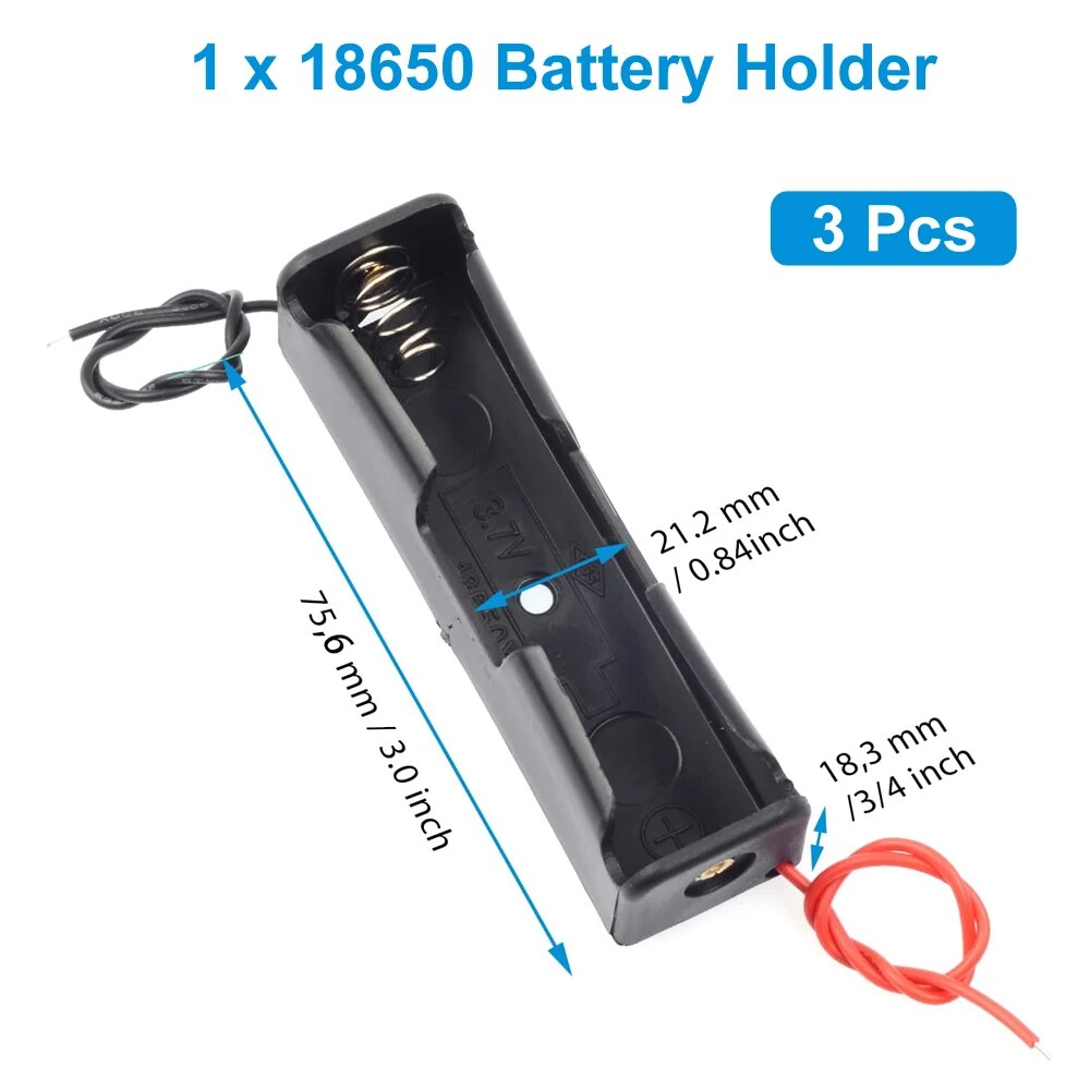 Caja porta baterías 18650, 1 ranura, caja de almacenamiento de batería de 3,7 V, contenedor de plástico de 1/2/3/4 celdas con conexión de cables negros y rojos, 3 uds.: Blanco
