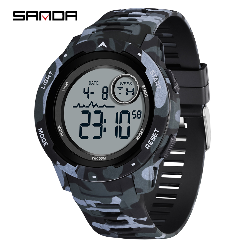 SANDA 2185 elektronische Uhr, beliebte Tarnung, Militärstil, Kühler Trend, Wecker, multifunktionale elektronische Herrenuhr: Rose