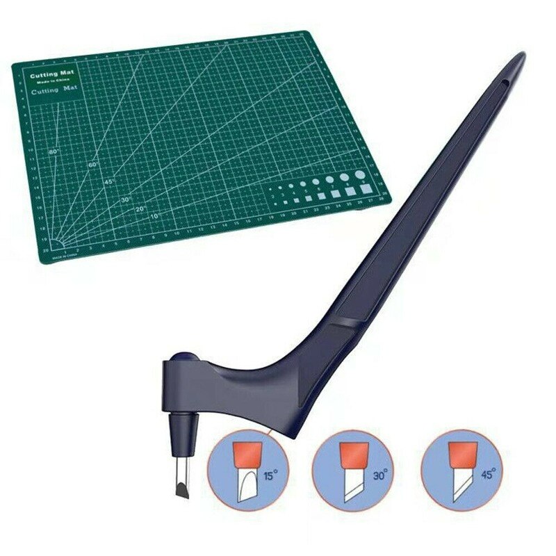 Paper Craft Cutter Cutting Kinfe with Steel Rotating Blade Safety Cutter Paper Knife Engraving Plate Set DIY Art Cutting Tool: dark blue set