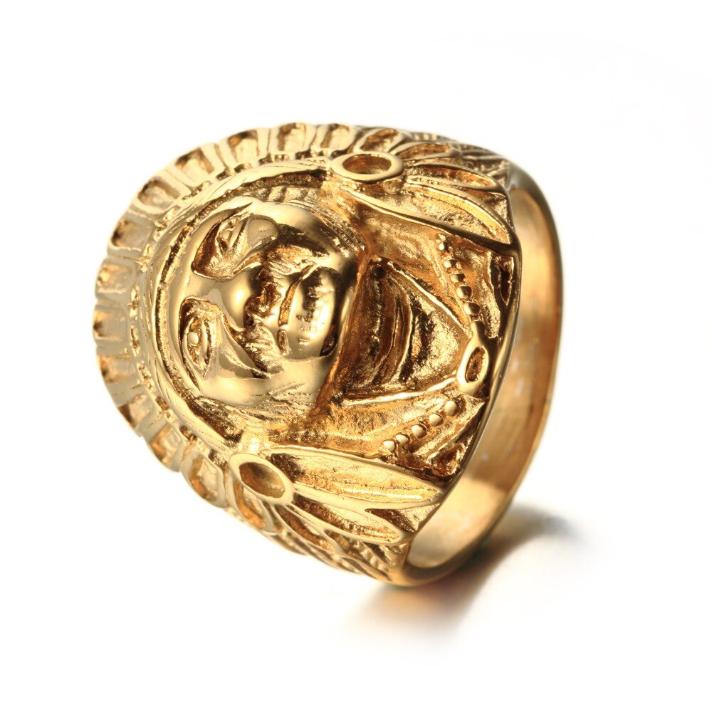 Indian Oude Man Heren Rvs Ring Mode Goud Titanium Stalen Ring