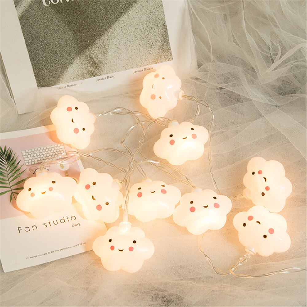 Guirnalda de luces Led de hadas para niños, lámpara de luz nocturna con batería de 10/20Leds, bonita nube sonriente, para decoración de la habitación del hogar