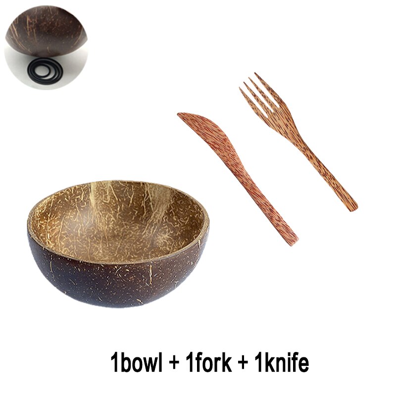 International Natural Natural Coconut Bowl, Coconut Spoon, Coconut Fork, Coconut Knife, Craft Decoration, for Food: 1bowl 1knife 1fork