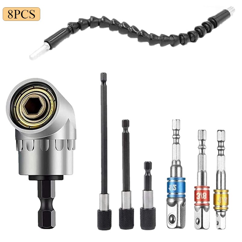 Flexible Drill Bit Extension Universal Socket Wrench Tool Set, 1/4 3/8 1/2 Universal Socket Adapter Screwdriver Bit Kit: 8PCS