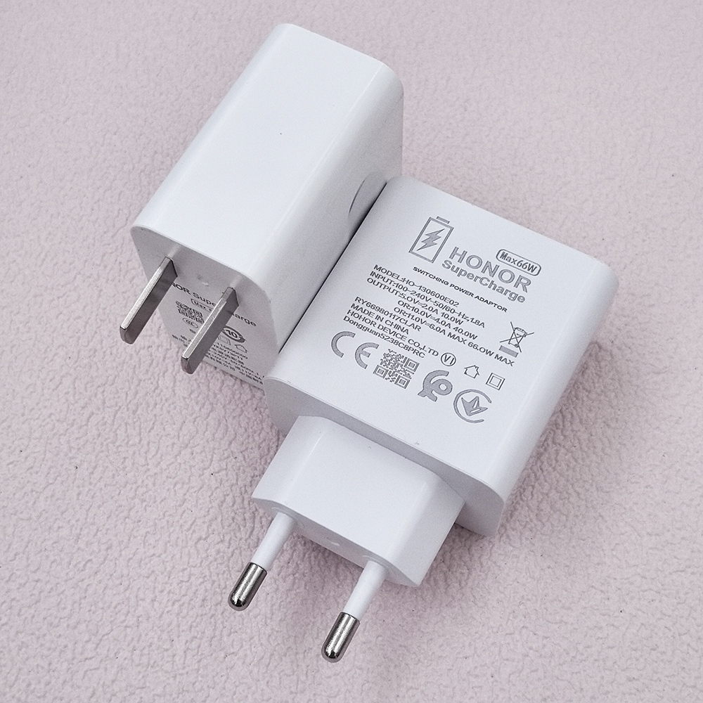 Honor 66W SuperCharge Snellader - EU/US Stekker, USB-C Kabel, GaN Technologie, Qualcomm & Huawei Quick Charge