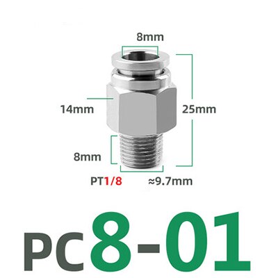 PC 1/8" 1/4" 3/8" 1/2" BSP external thread 304 stainless steel pipe pneumatic quick coupling trachea hose quick coupling: PC8-01