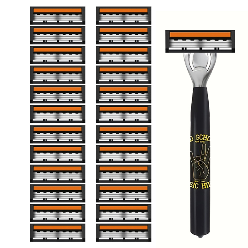 Lames de rasage pour hommes lame à trois couches rasoir de barbier rasoir de sécurité réutilisable lame importée lames de changement de tête multi-outils: Bleu