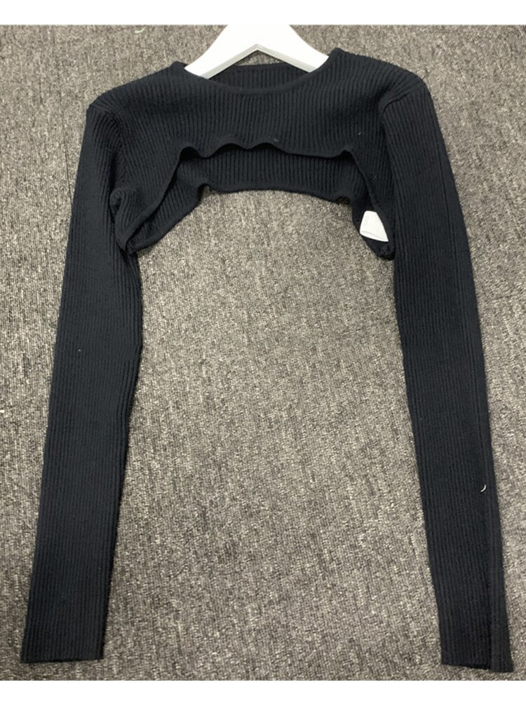 Ourlet irrégulier, col rond, pull, tricot court, pull, gilet, dames automne style, personnalité, polyvalent, haut, mince: Black