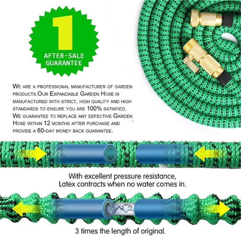 Garden Hose Expandable Water Supply Hose 25Ft -100Ft flexible Magnetic Rubber Hose Plastic Nozzle Tube Garden Fountain Watering
