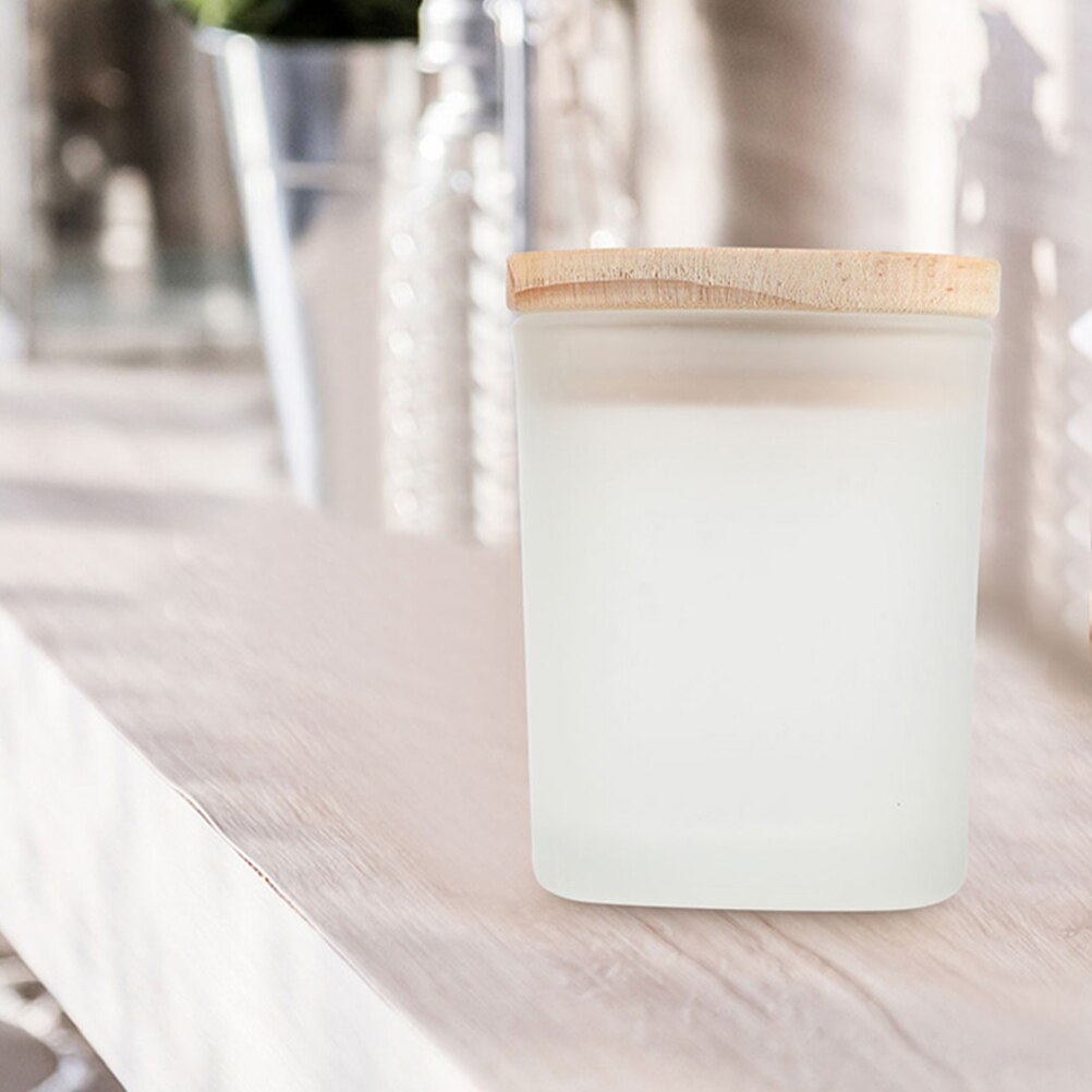 2pcs Empty Candle Containers Glass Candle Jar Candle Making Glass Jar with Wooden Lid