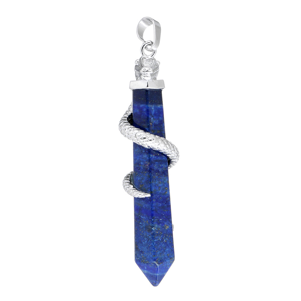 Natural Gem Stones Malachite Quartz Opal Charm Pendants Jewelry Pendulum Silver color Plated Dragon Animal Pendant: lapis lazuli