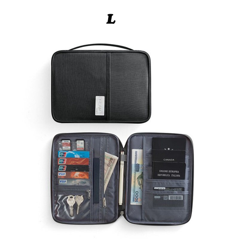 Reizen Portemonnee Familie Paspoorthouder Creatieve Waterdichte Document Case Organizer Travel Accessoires Document Tas Kaarthouder: Black-L