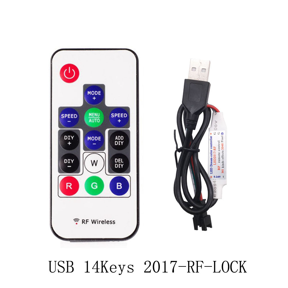 WS2812B WS2811 Led Pixels Strip Controller 3Keys RF 14/17/21Keys USB/DC Led Light Tape Remote Controller DC5-24V: GRAY