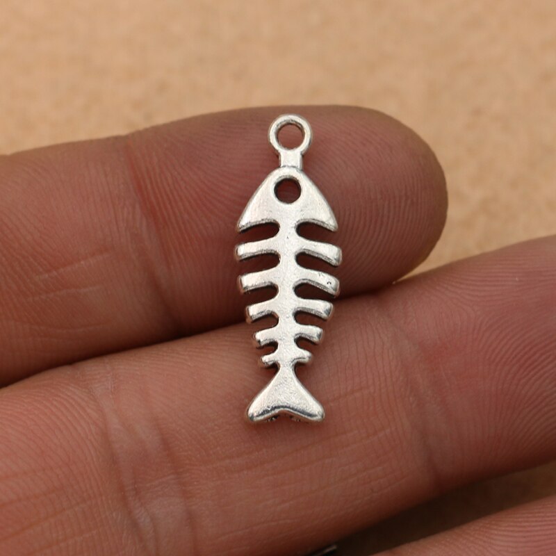 Kjjewel Tibetaanse Verzilverd Fish Bone Charms Hanger Sieraden Maken Armband Bevindingen Diy Accessoires 26X10Mm 10 Stks/partij