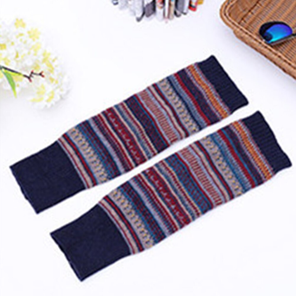 1 Pair Thickened Coldproof Contrast Color Women Leg Warmer Boot Fine Knitted Ladies Winter Autumn Foot Lengthen Adult Knee High: Navy