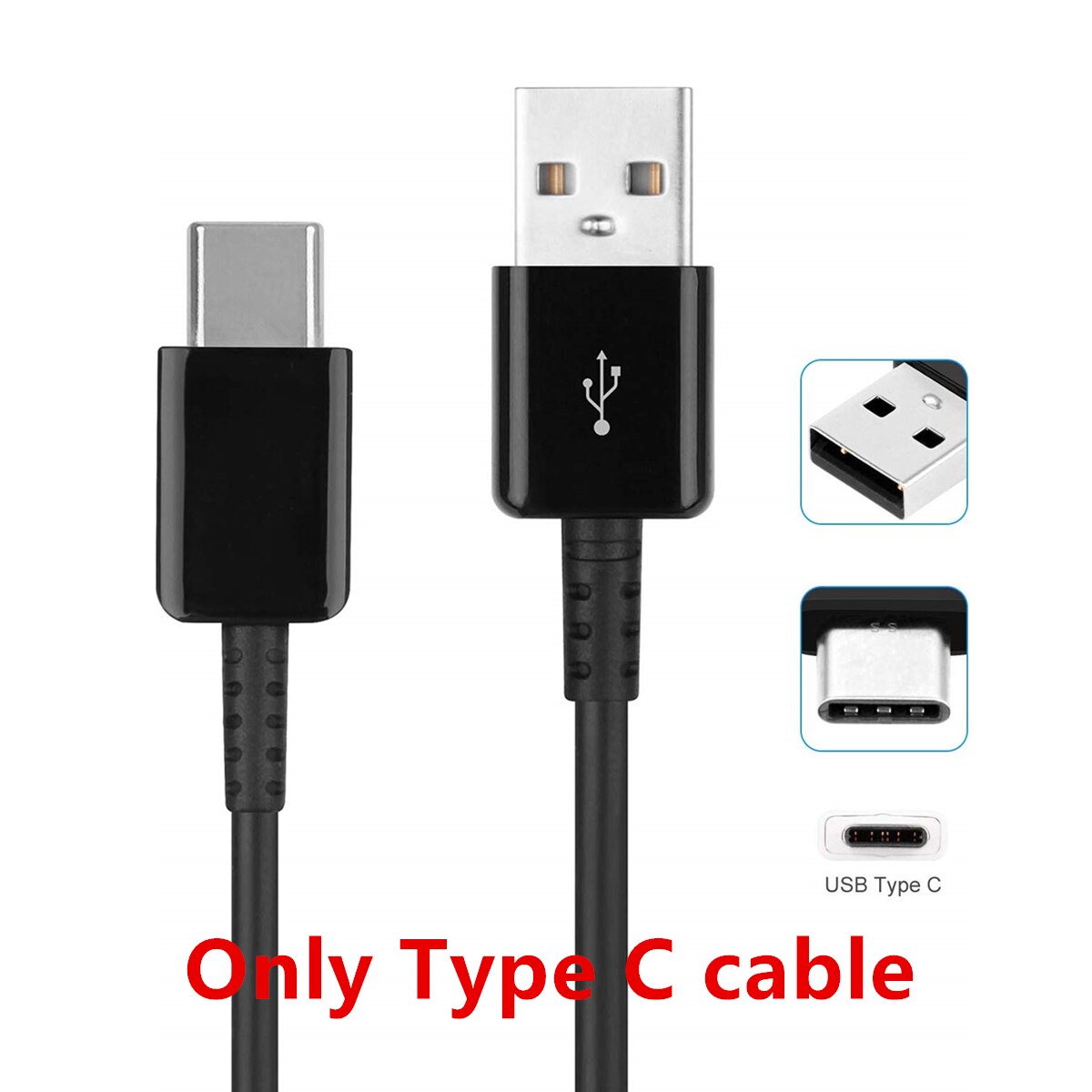 Usb typ c laddkabel för samsung galaxy  s8 s9 a8 a80 a50 a5 a7 1/2/3 meter lång mobiltelefon laddare korta sladdar: Endast typ c-kabel