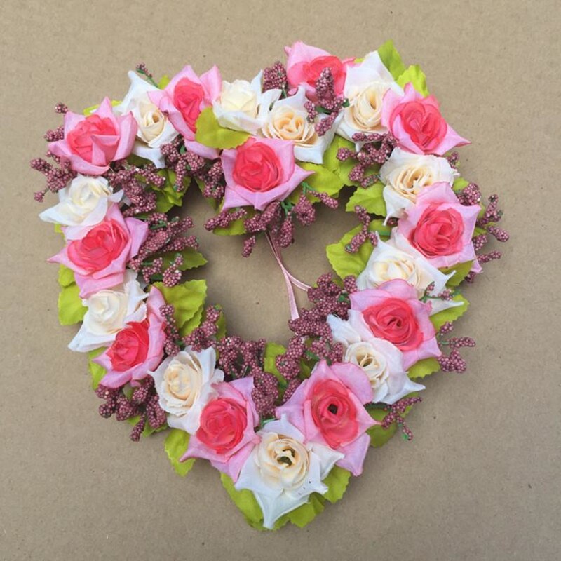 Artificial Rose Flower Heart-shaped Flower Garland Romantic Wedding Decorative Silk Garlands Flower Wreaths for Wedding Party