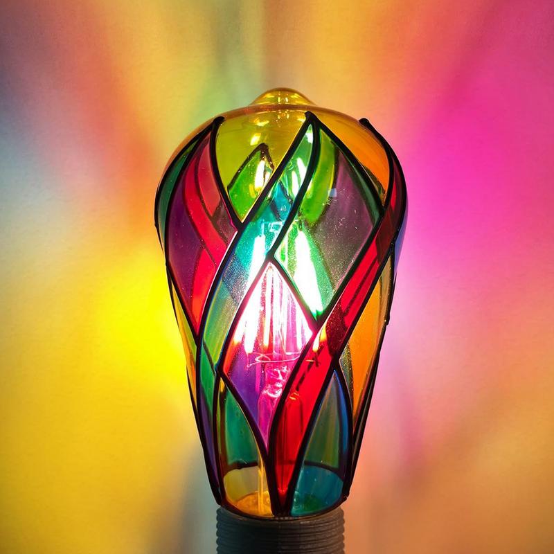 Farvet glaspære 4w st64 led-pære malet glas  e26- sokkel mosaik natlampe boligindretning led farvet glaspære