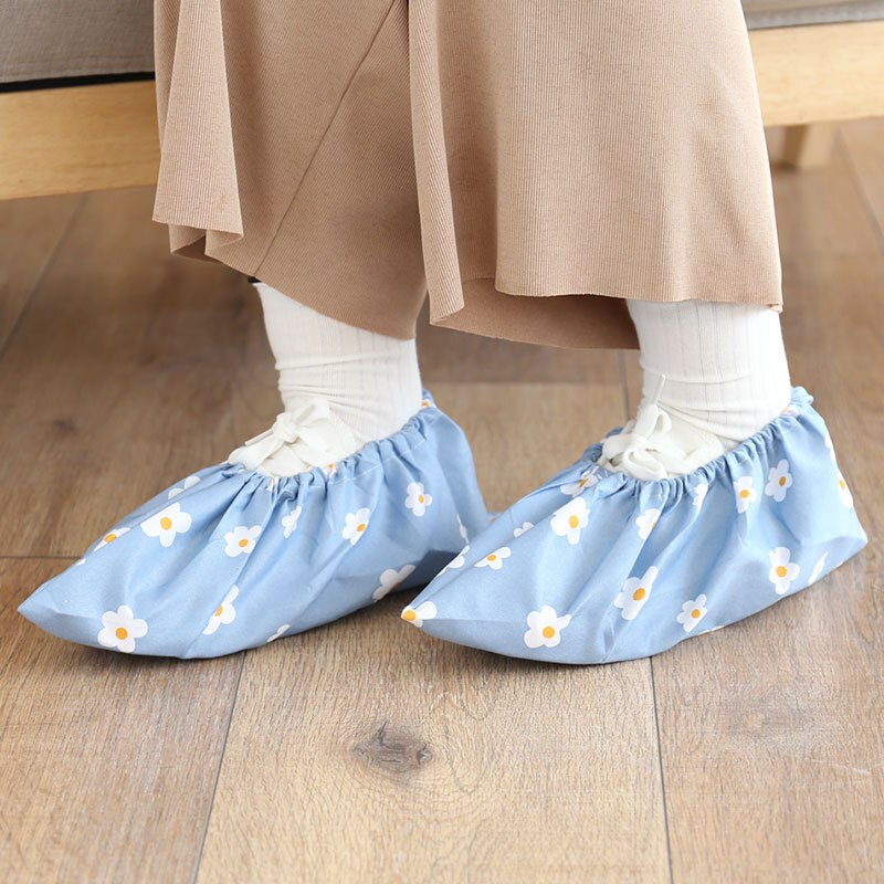 1Pair Thicken Reusable Elastic Shoe Cover Student Machine Room Print Dust Proof Feet Covers Home Indoor Antiskid Overshoes