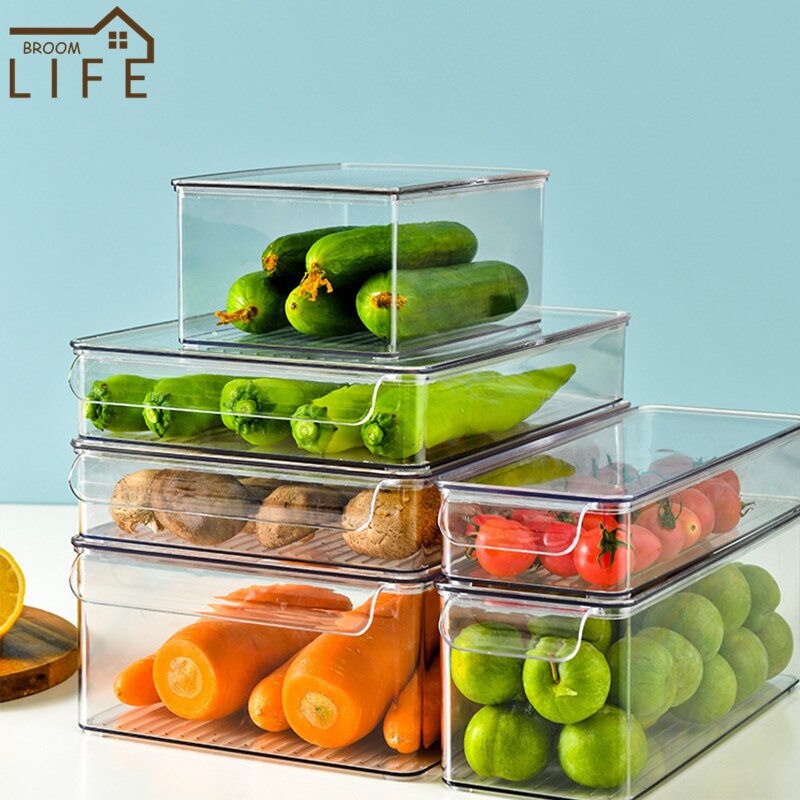 Containers to Organize the Refrigerator Storage Unit for Kitchen Transparent Plastic Drawer Flip Cover Boxes Kitchen Accessories