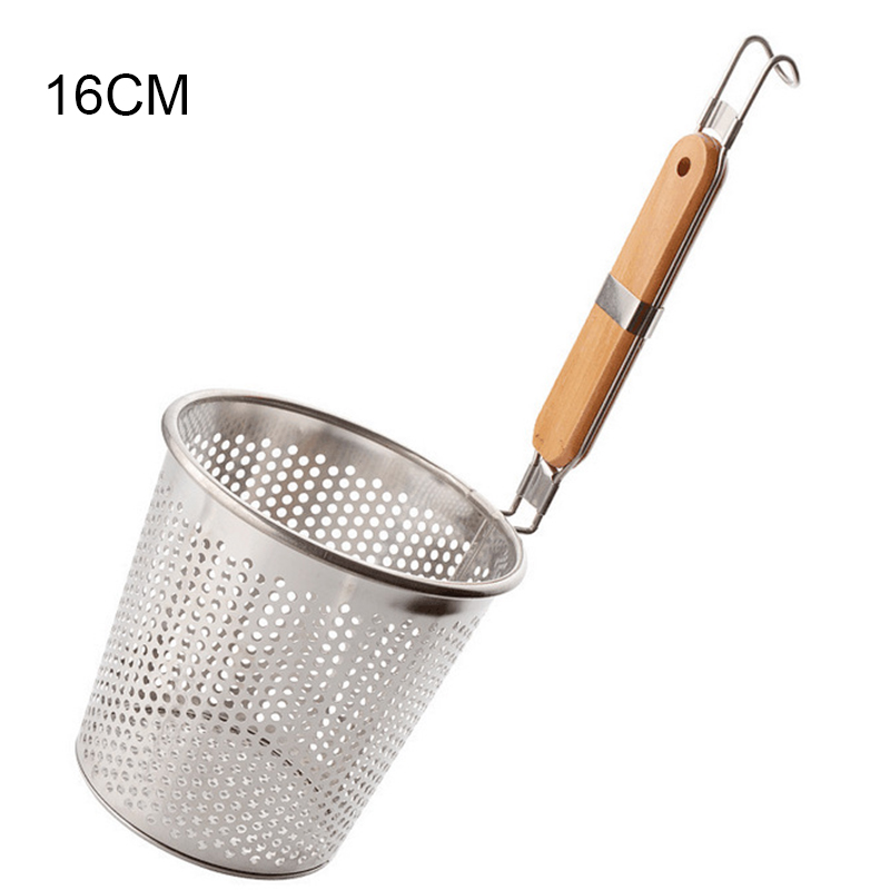 Roestvrij Staal Noodle Lepel Mesh Pasta Mand Met Houten Non Slip Handvat &amp; Staart Opknoping Haak Lichtgewicht Duurzaam Koken Gereedschap: 16cm x1