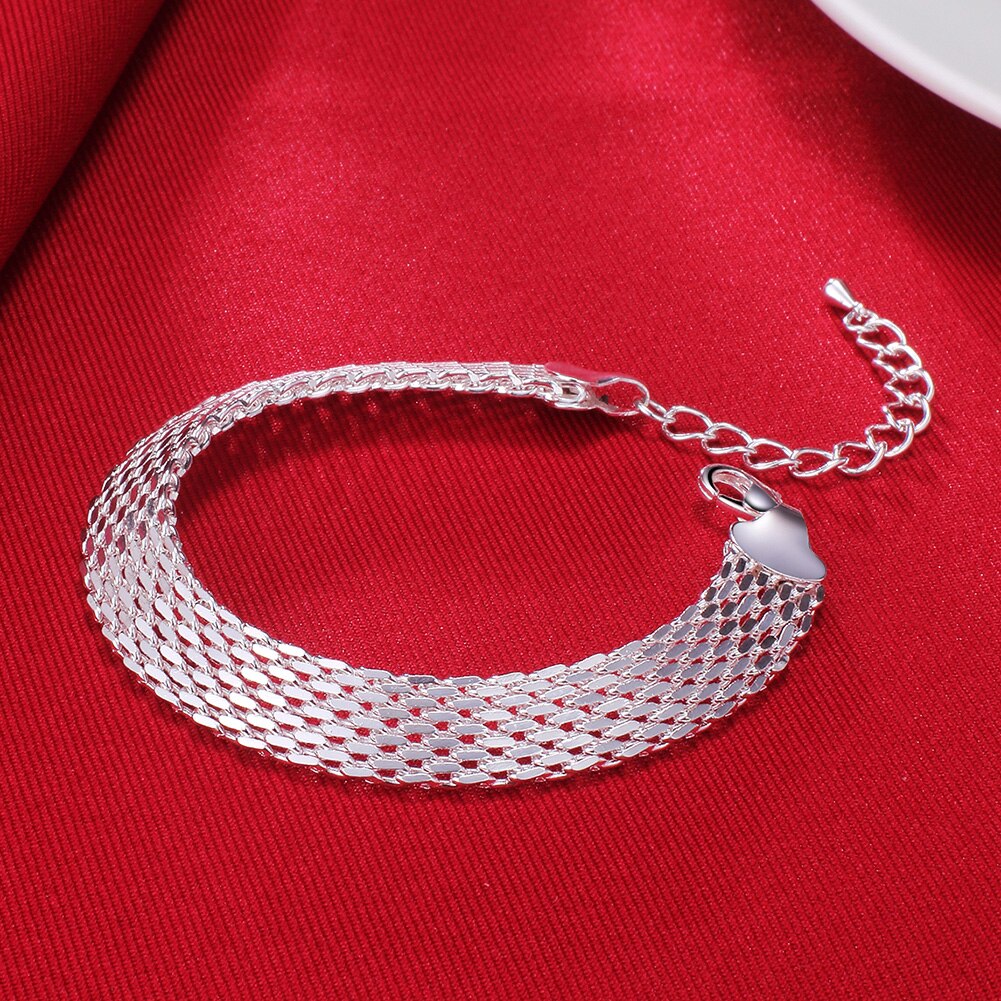 Mooie Elegante Bruiloft Vrouwen Mesh 925 Sterling Zilveren Ketting Armband Prachtige Sieraden