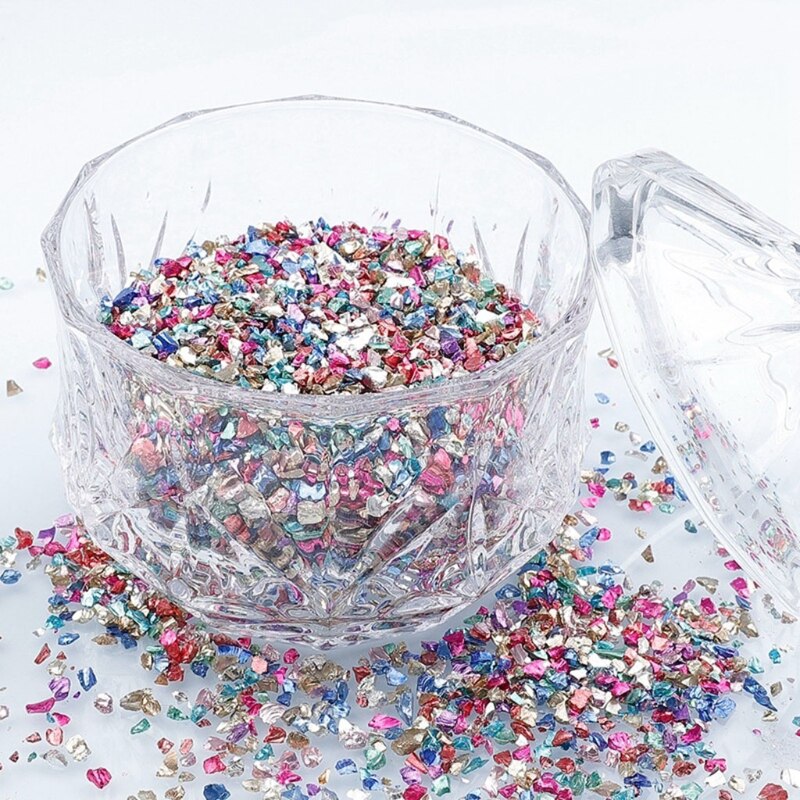 1 worek szkło kruszony kamień Chunky Glitter nieregularne szkło rozdrobnione żywicy epoksydowej formy wypełniacz zdobienie paznokci dekoracje DIY rzemiosło biżuteria M