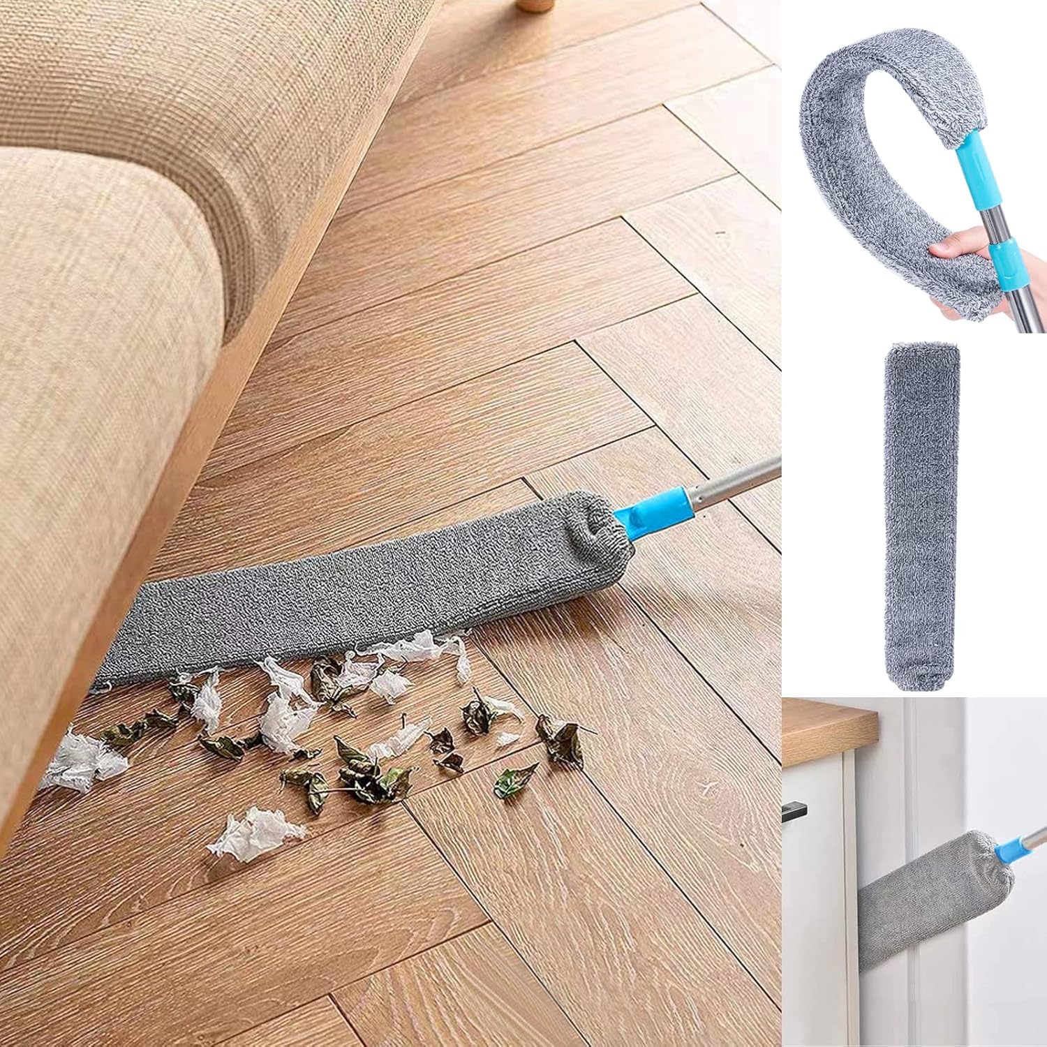 UNTIOR-fregonas para polvo de mango largo, fregonas para limpieza de suelo y techo, limpiador de polvo para fondo de cama, cepillo para quitar el polvo del sofá, herramienta de limpieza del hogar