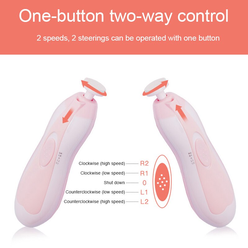 Electric Baby Nail File Clippers with Light 6 Grinding Heads Nail Trimmer for Infant Toddler YH-17