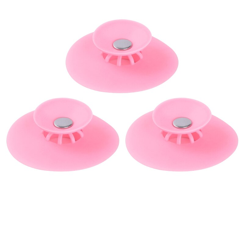 Silicone Floor Drain Hair Stopper Bathtub Plug Bathroom Kitchen Basin Stopper Sink Strainer Basin Water Stopper: 3 pcs Pink