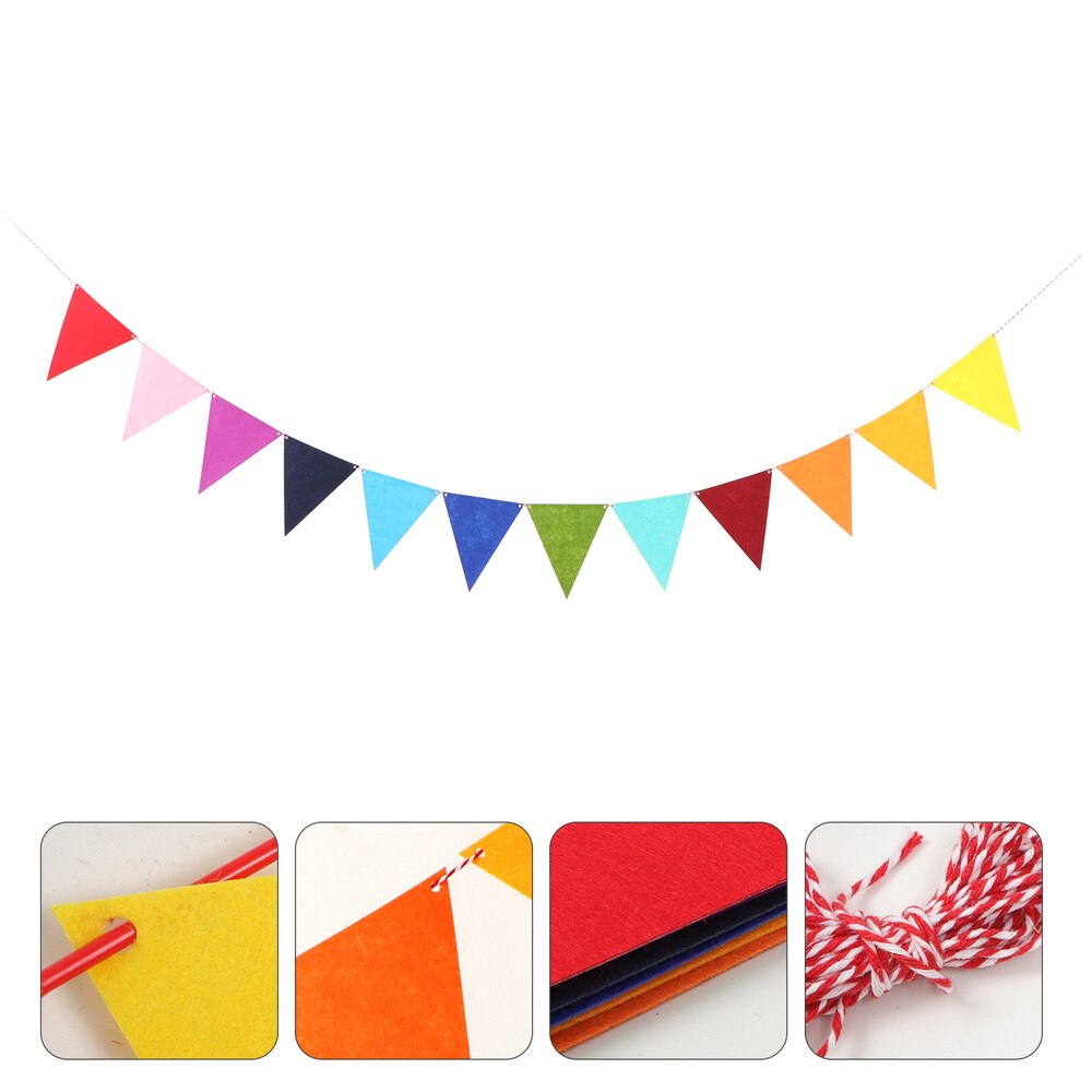 12pcs Triangle Felt Banner Hanging Felt Bunting Flag with Rope and Pin: Default Title