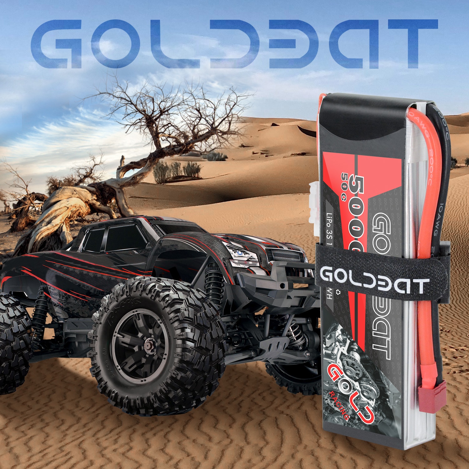 GOLDBAT 5000mAh 11.1V 3S 50C Lipo RC Batterij Hard Case met Deans T en TRX Connector voor Traxxas Axiale RC Truggy Racing