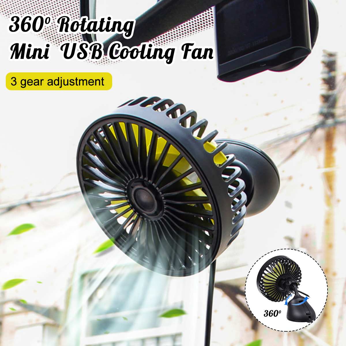 Usb Oplaadbare Auto Koeling Ventilator Laag Geluidsniveau Zomer Airconditioner 360 Graden Roterende 3 Niveaus Verstelbare Mini Cooling Fans